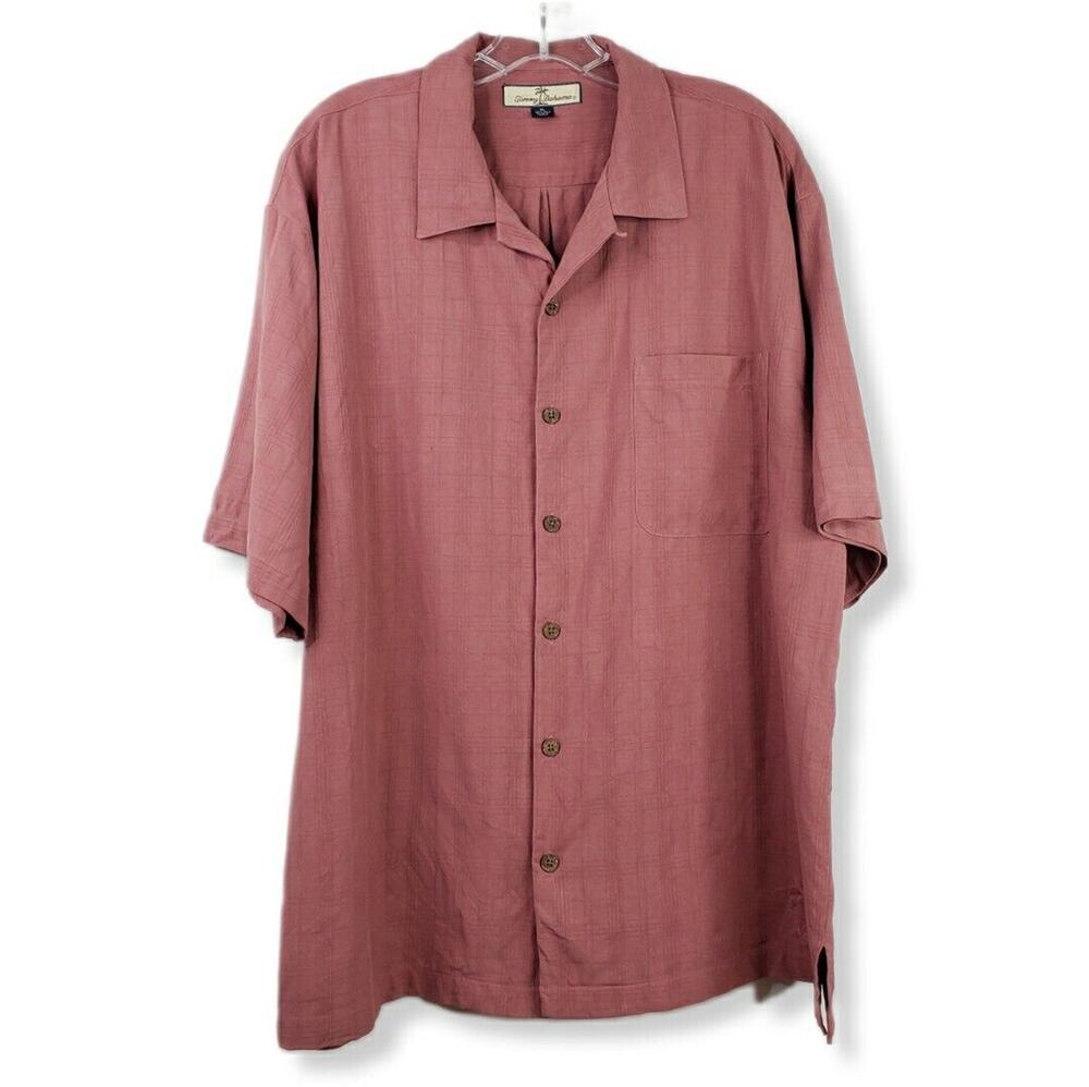 Vtg Men Tommy Mauve Bahama Silk Jacquard Camp Shirt M Neutral Classic Summer